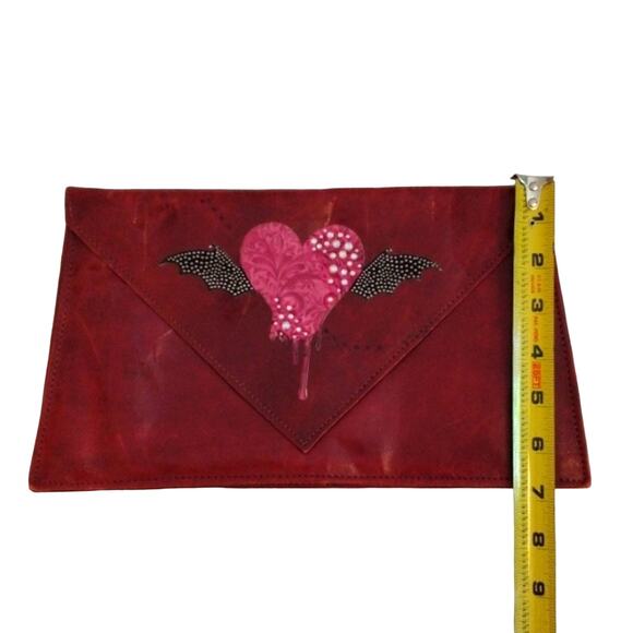 Patent Leather CLUTCH Envelope Bag RED Bleeding Heart Goth Moto Fairy Valentine - Picture 9 of 10